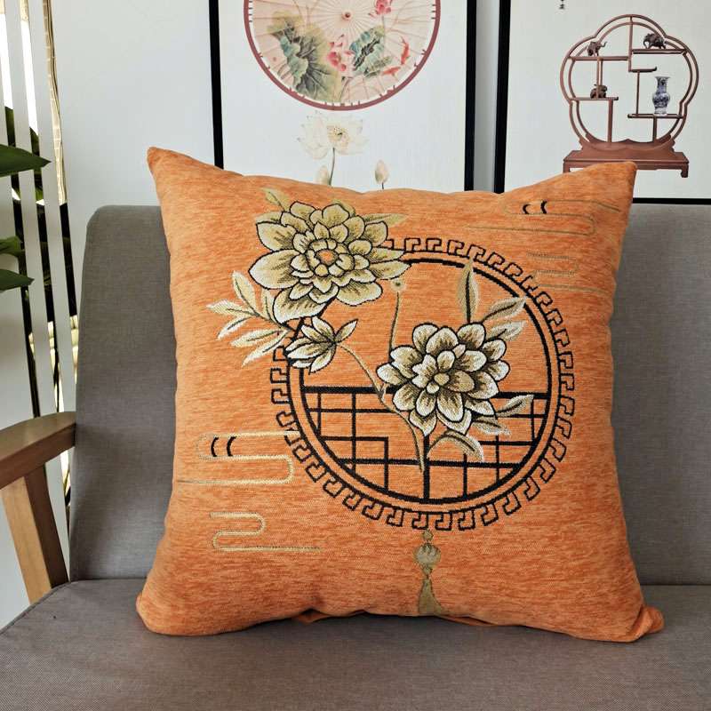 花柄円紋刺繍クッションカバー