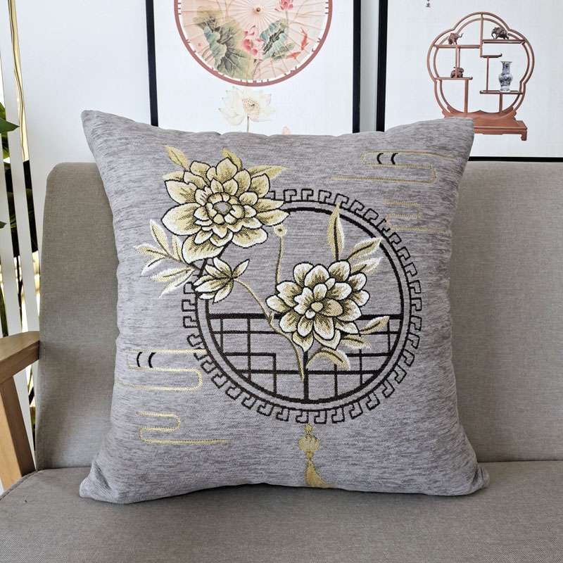 花柄円紋刺繍クッションカバー