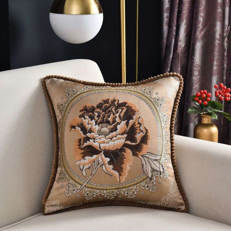 高級刺繍牡丹クッションカバー