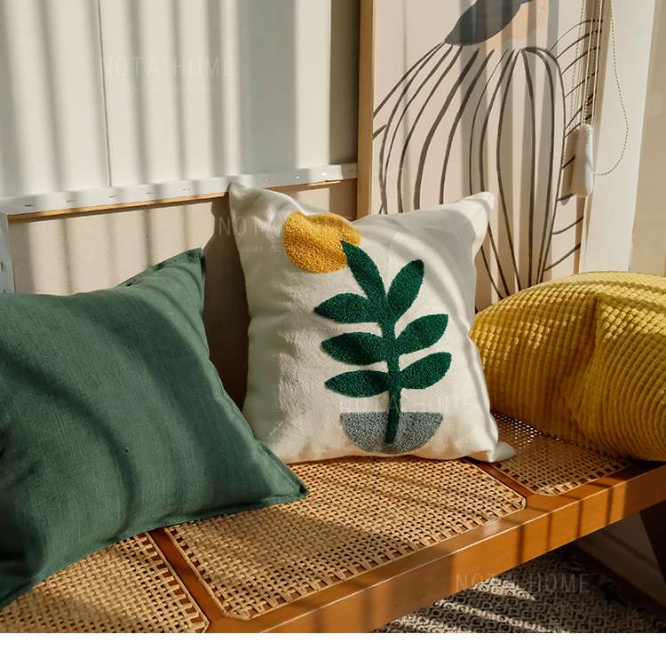 北欧風ボタニカル刺繍クッションカバー