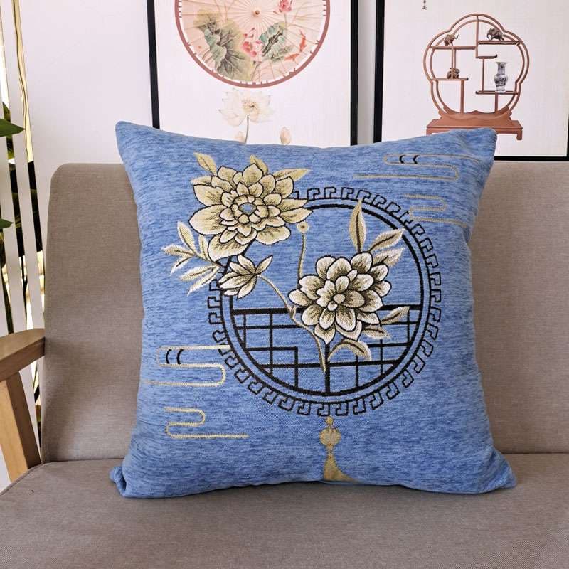花柄円紋刺繍クッションカバー