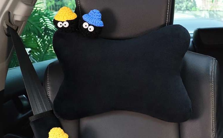 クッションカバー もこもこ煤玉ぬいぐるみ付き骨型枕