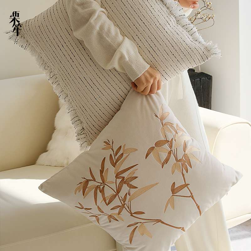 和風竹林刺繍クッションカバー