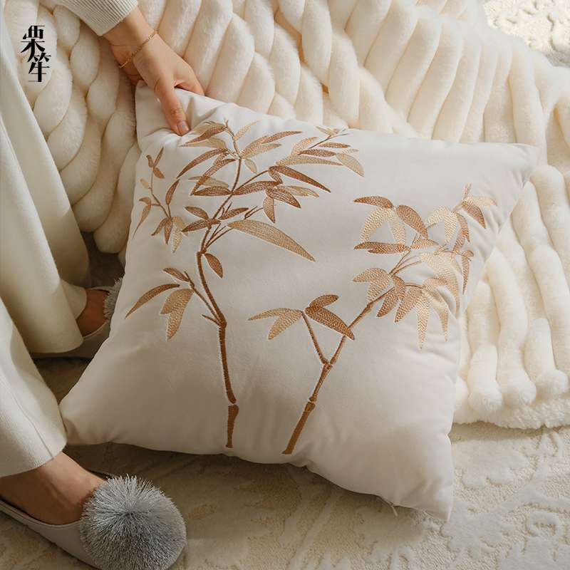 和風竹林刺繍クッションカバー
